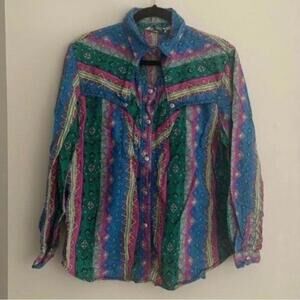 Rodeo Western Wear Bright Colored Southwestern Long Sleeve Button Down Shirt